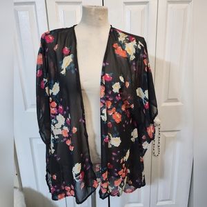 Charlotte Russe Floral Batwing Dolman Sleeve Open Front Kimono Size Small